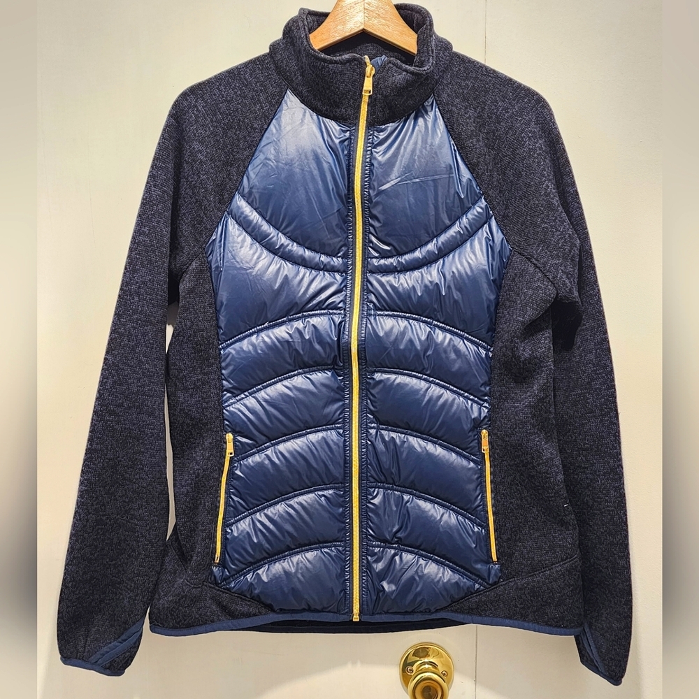 London Fog Women's Navy Blue‎ Down Puffer Jacket Gold Zipper Size Medium